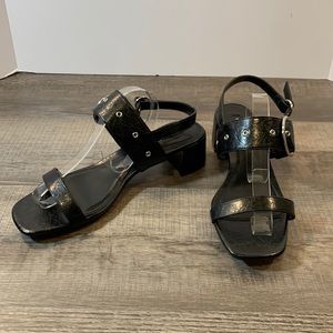 Topshop black leather block heel sandals size 42